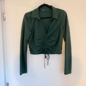 Collared Hunter green cropped top